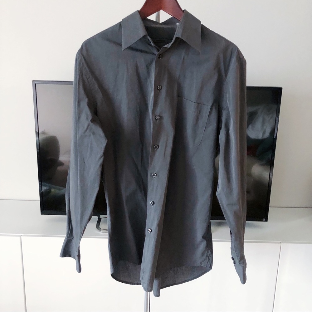Strellson Men’s Cotton Dark Grey Long-Sleeve Button Down Dress Shirt